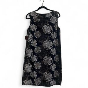 212 Collection Dress Sz 14 Black Floral Sleeveless Office Sheath Linen Blend